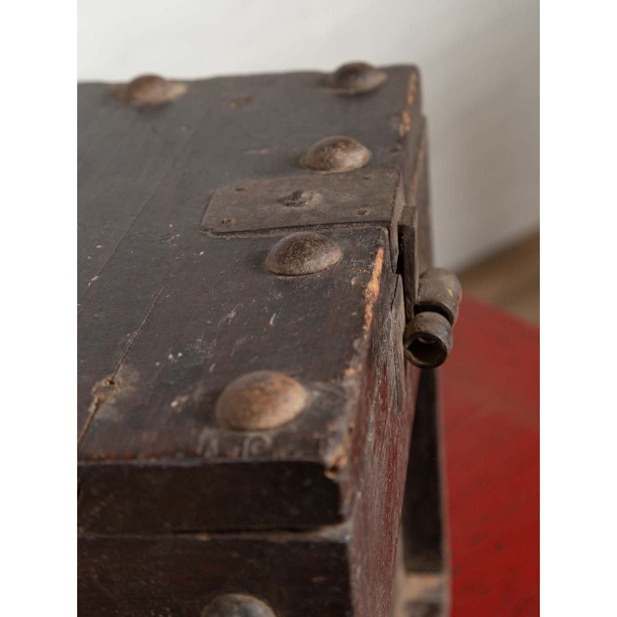 Rustic Antique Chinese Wooden Cash Box with Removable Top, Studs and Chain-7. Asian & Chinese Furniture, Art, Antiques, Vintage Home Décor for sale at FEA Home