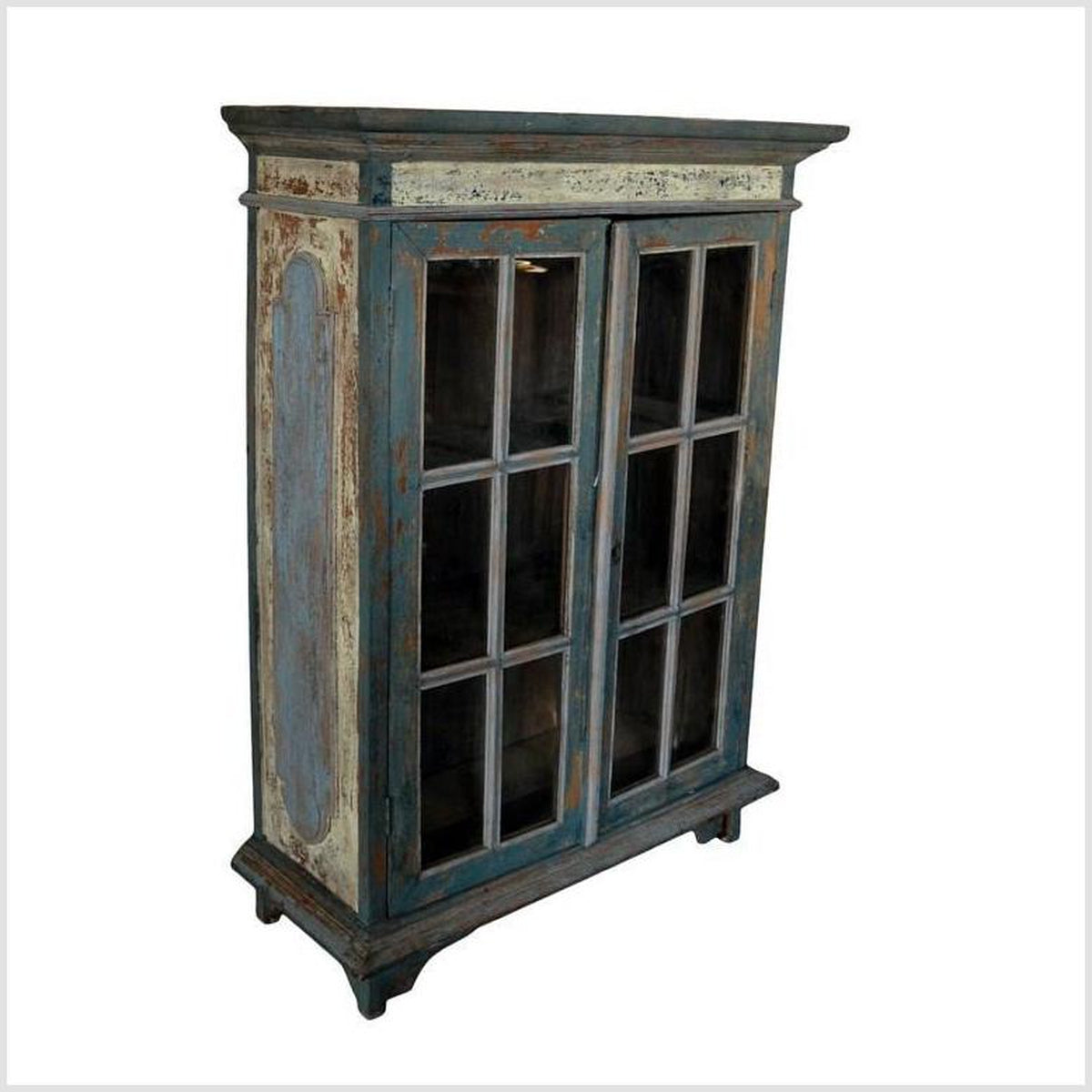 Rustic Hand Carved Goan Indian Cabinet with Glass Doors from the 19th Century-4. Asian & Chinese Furniture, Art, Antiques, Vintage Home Décor for sale at FEA Home
