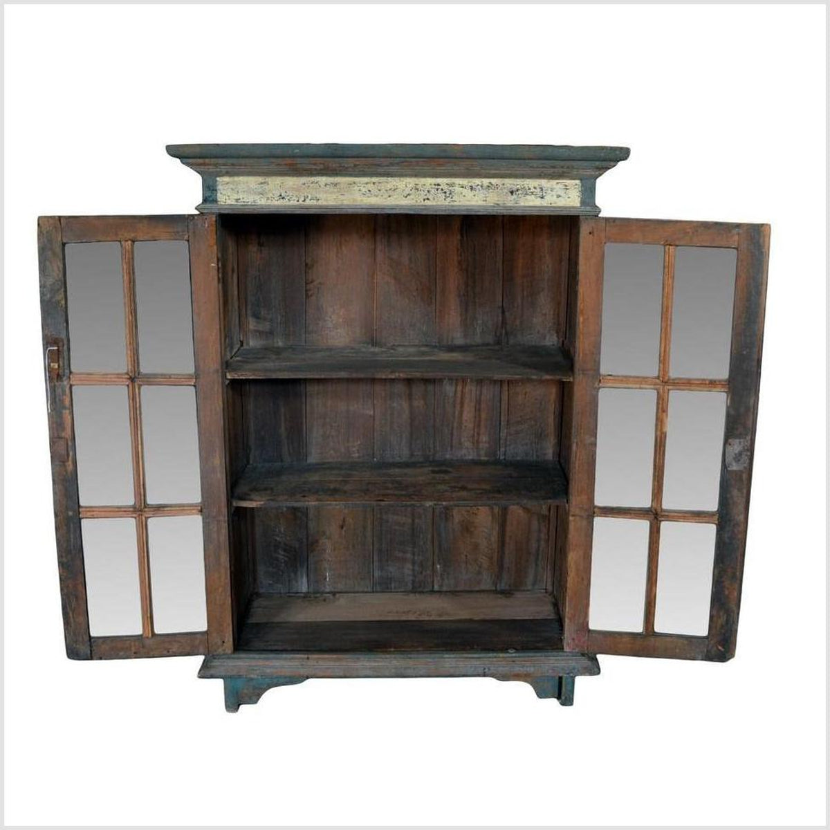Rustic Hand Carved Goan Indian Cabinet with Glass Doors from the 19th Century-5. Asian & Chinese Furniture, Art, Antiques, Vintage Home Décor for sale at FEA Home
