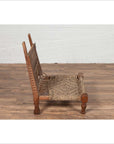 Rustic Indian Low Wooden Chair with Rope Seat and Weathered Appearance-11. Asian & Chinese Furniture, Art, Antiques, Vintage Home Décor for sale at FEA Home