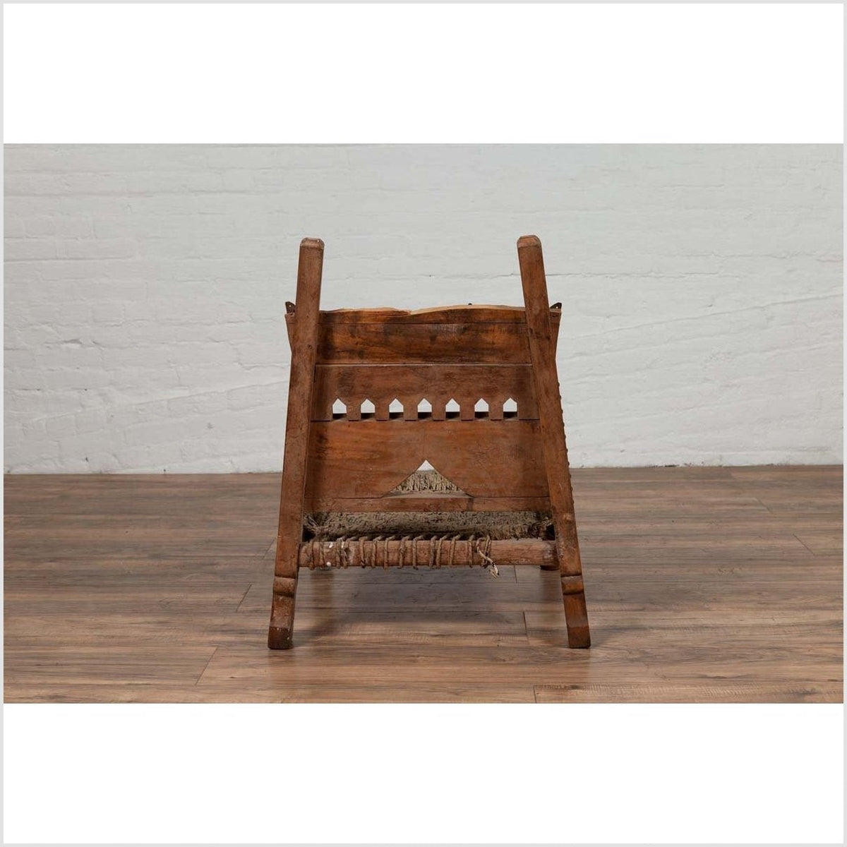 Rustic Indian Low Wooden Chair with Rope Seat and Weathered Appearance-15. Asian & Chinese Furniture, Art, Antiques, Vintage Home Décor for sale at FEA Home