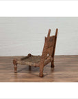 Rustic Indian Low Wooden Chair with Rope Seat and Weathered Appearance-16. Asian & Chinese Furniture, Art, Antiques, Vintage Home Décor for sale at FEA Home