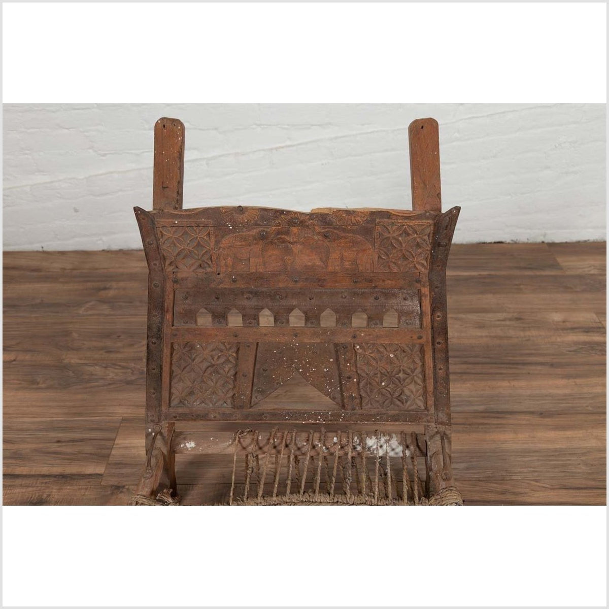 Rustic Indian Low Wooden Chair with Rope Seat and Weathered Appearance-6. Asian & Chinese Furniture, Art, Antiques, Vintage Home Décor for sale at FEA Home