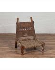Rustic Indian Low Wooden Chair with Rope Seat and Weathered Appearance-7. Asian & Chinese Furniture, Art, Antiques, Vintage Home Décor for sale at FEA Home