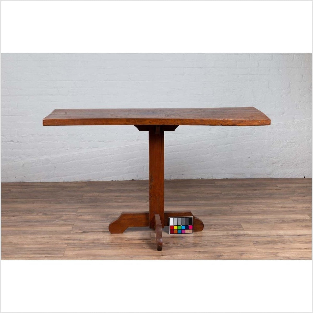 Rustic Indonesian Wooden Console Table with Single Plank Top and Pedestal Base-4. Asian & Chinese Furniture, Art, Antiques, Vintage Home Décor for sale at FEA Home