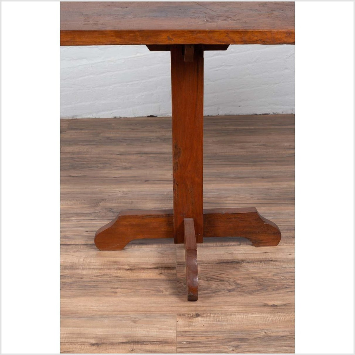 Rustic Indonesian Wooden Console Table with Single Plank Top and Pedestal Base-6. Asian & Chinese Furniture, Art, Antiques, Vintage Home Décor for sale at FEA Home