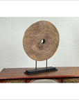 Rustic Ox Cart Wooden Wheel from Thailand, Mounted on Black Painted Base-7. Asian & Chinese Furniture, Art, Antiques, Vintage Home Décor for sale at FEA Home
