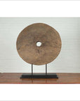 Rustic Ox Cart Wooden Wheel from Thailand, Mounted on Black Painted Base-10. Asian & Chinese Furniture, Art, Antiques, Vintage Home Décor for sale at FEA Home