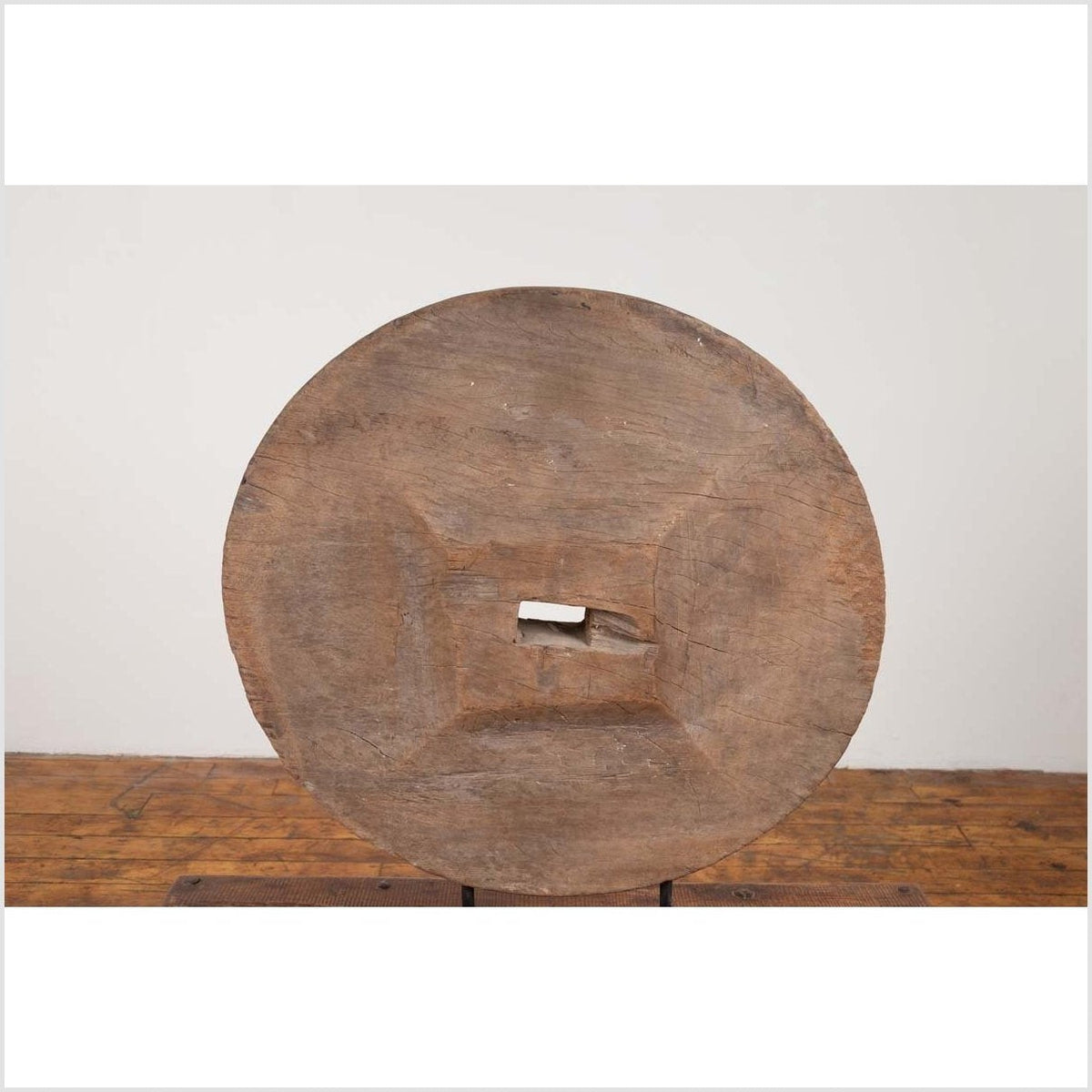Rustic Ox Cart Wooden Wheel from Thailand, Mounted on Black Painted Base-4. Asian & Chinese Furniture, Art, Antiques, Vintage Home Décor for sale at FEA Home