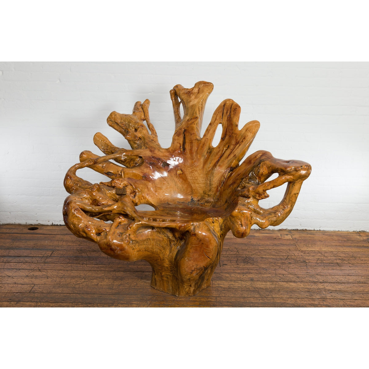 Rustic Vintage Chinese Camphor Wood Tree Root Armchair with Light Varnish-2. Asian & Chinese Furniture, Art, Antiques, Vintage Home Décor for sale at FEA Home
