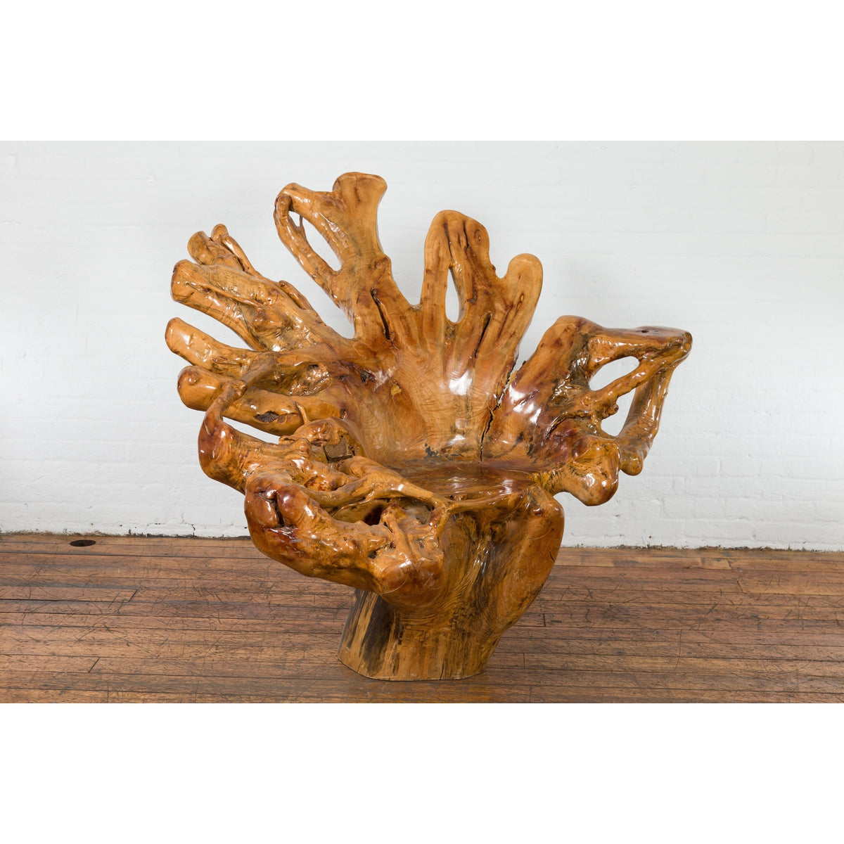 Rustic Vintage Chinese Camphor Wood Tree Root Armchair with Light Varnish-3. Asian & Chinese Furniture, Art, Antiques, Vintage Home Décor for sale at FEA Home