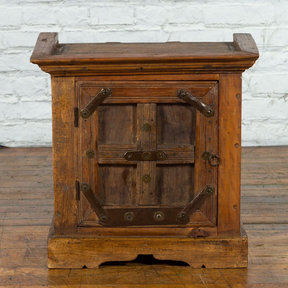 Rustic Vintage Indian Natural Sheesham Wood Side Cabinet with Iron Hardware-2. Asian & Chinese Furniture, Art, Antiques, Vintage Home Décor for sale at FEA Home