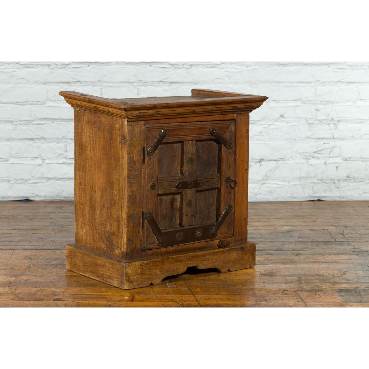 Rustic Vintage Indian Natural Sheesham Wood Side Cabinet with Iron Hardware-3. Asian & Chinese Furniture, Art, Antiques, Vintage Home Décor for sale at FEA Home