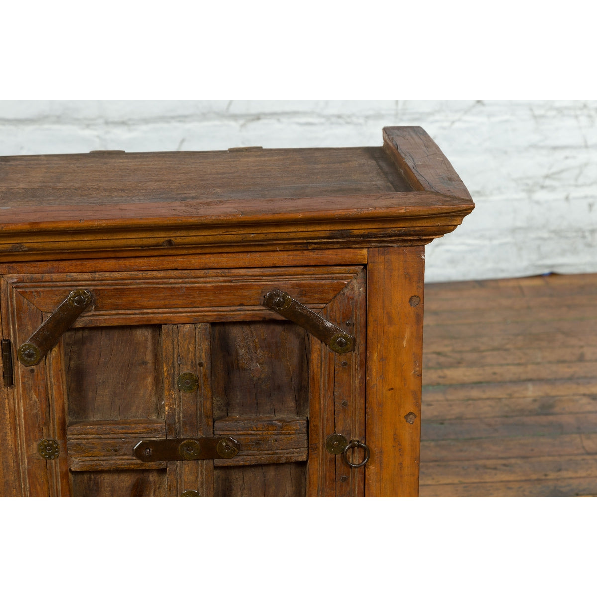 Rustic Vintage Indian Natural Sheesham Wood Side Cabinet with Iron Hardware-7. Asian & Chinese Furniture, Art, Antiques, Vintage Home Décor for sale at FEA Home