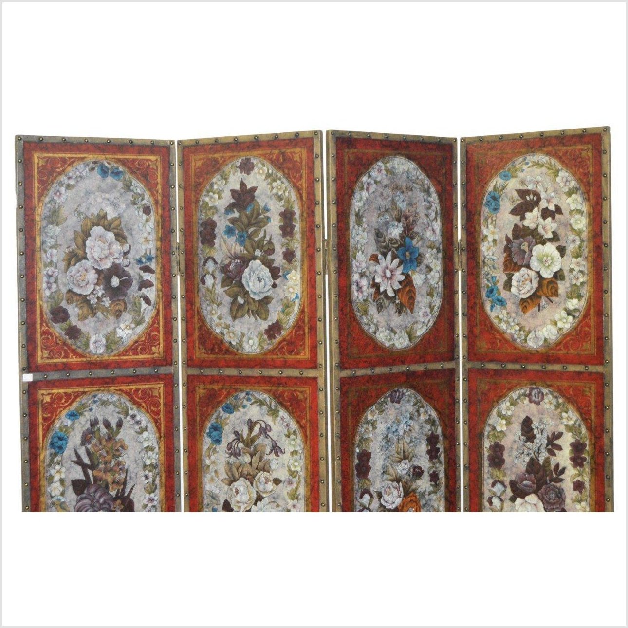 4-Panel Screen with Victorian Style Floral Design-YN2773-5. Asian & Chinese Furniture, Art, Antiques, Vintage Home Décor for sale at FEA Home
