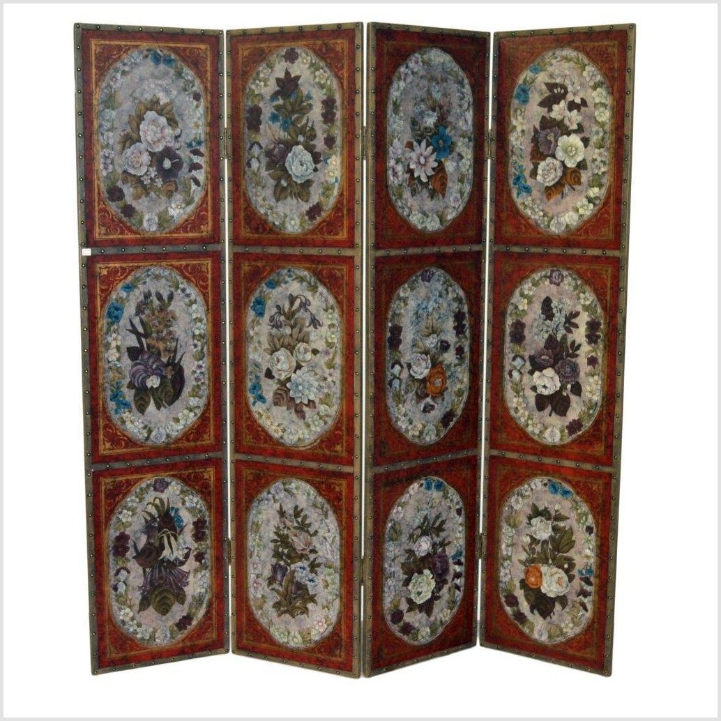 4-Panel Screen with Victorian Style Floral Design-YN2773-6. Asian & Chinese Furniture, Art, Antiques, Vintage Home Décor for sale at FEA Home