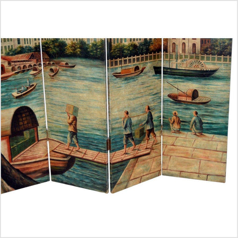 4-Panel Screen with Painting Reminiscent of Venice-YN2775 / YN2812 / YN2829-7. Asian & Chinese Furniture, Art, Antiques, Vintage Home Décor for sale at FEA Home
