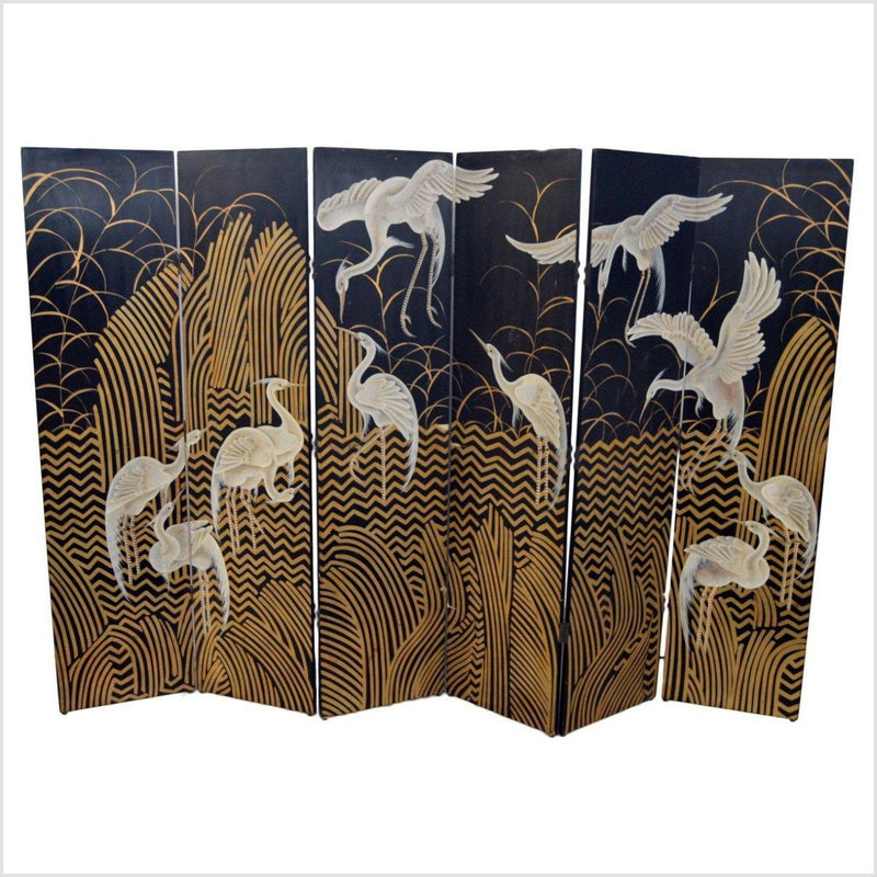 6-Panel Black Lacquer and Gilt Screen with Cranes and Gold Accents-YN2777-1. Asian & Chinese Furniture, Art, Antiques, Vintage Home Décor for sale at FEA Home