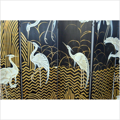 6-Panel Black Lacquer and Gilt Screen with Cranes and Gold Accents-YN2777-5. Asian & Chinese Furniture, Art, Antiques, Vintage Home Décor for sale at FEA Home