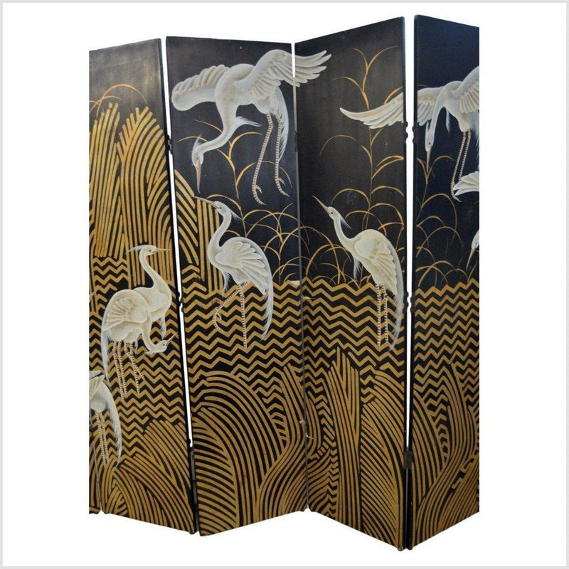 6-Panel Black Lacquer and Gilt Screen with Cranes and Gold Accents-YN2777-8. Asian & Chinese Furniture, Art, Antiques, Vintage Home Décor for sale at FEA Home