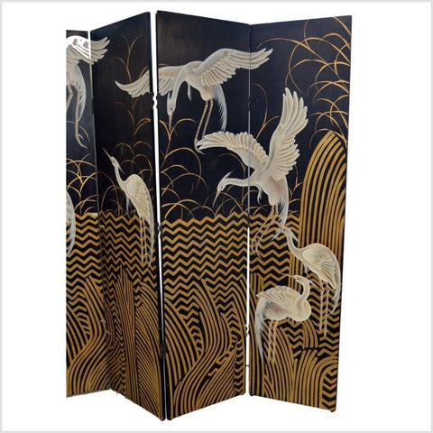 6-Panel Black Lacquer and Gilt Screen with Cranes and Gold Accents-YN2777-9. Asian & Chinese Furniture, Art, Antiques, Vintage Home Décor for sale at FEA Home