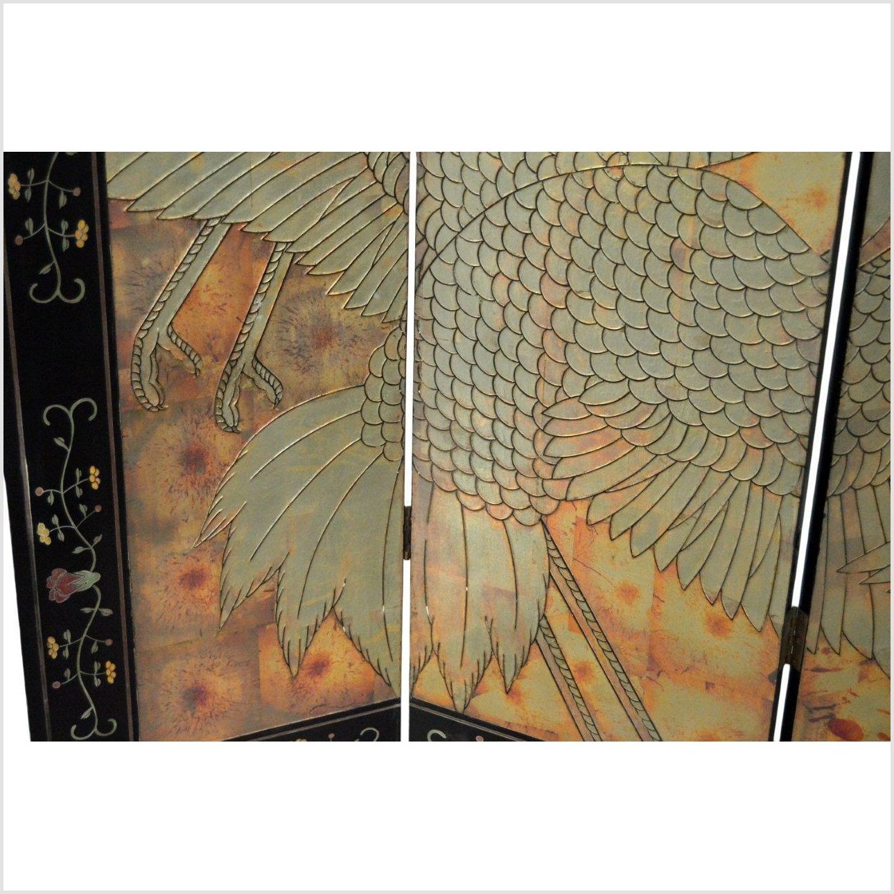 6-Panel Screen Depicting Cranes in Gold, Jade and Black Tones-YN2789-10. Asian & Chinese Furniture, Art, Antiques, Vintage Home Décor for sale at FEA Home