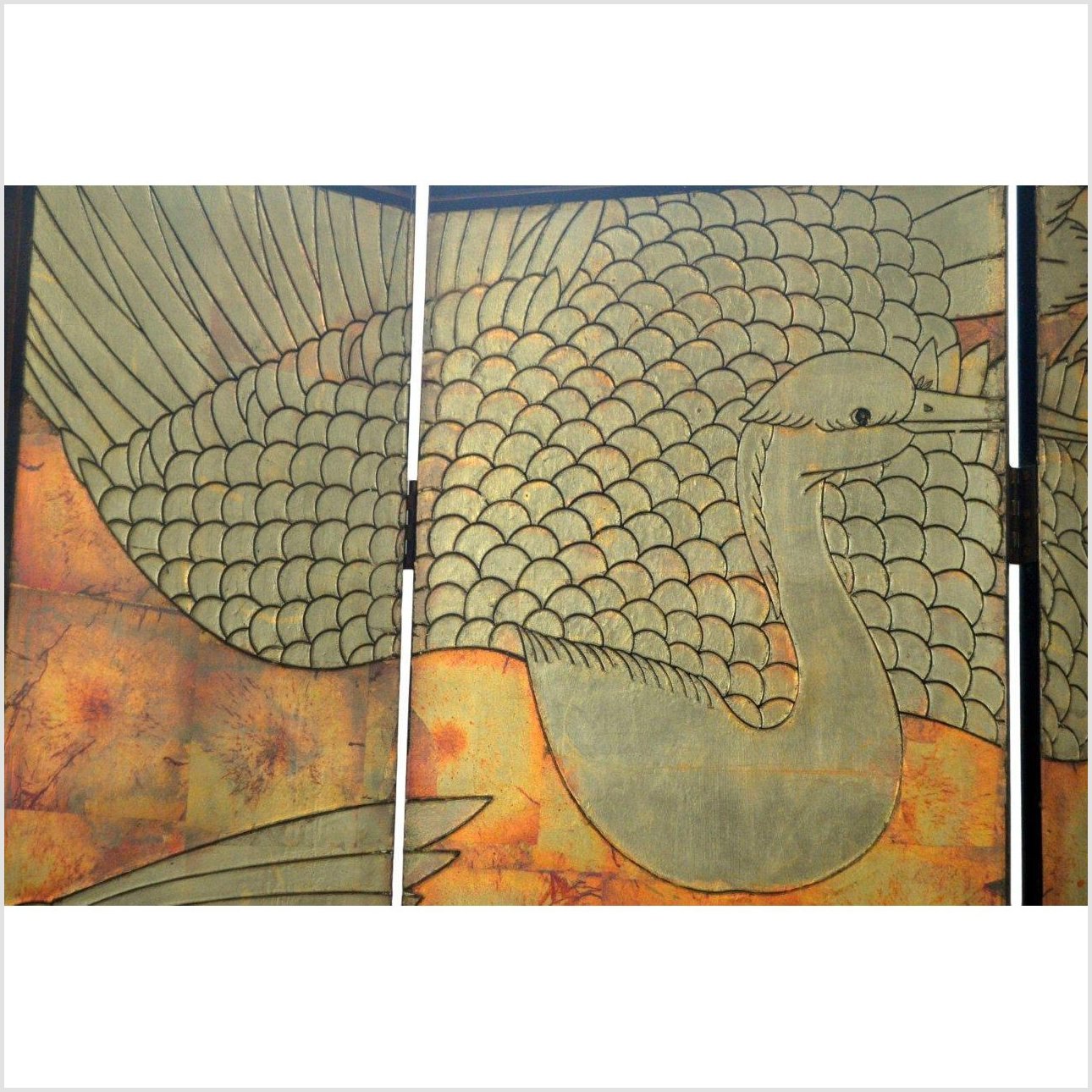 6-Panel Screen Depicting Cranes in Gold, Jade and Black Tones-YN2789-8. Asian & Chinese Furniture, Art, Antiques, Vintage Home Décor for sale at FEA Home