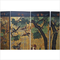 6-Panel Chinese Vintage Screen Depicting Flowers, Birds and Trees