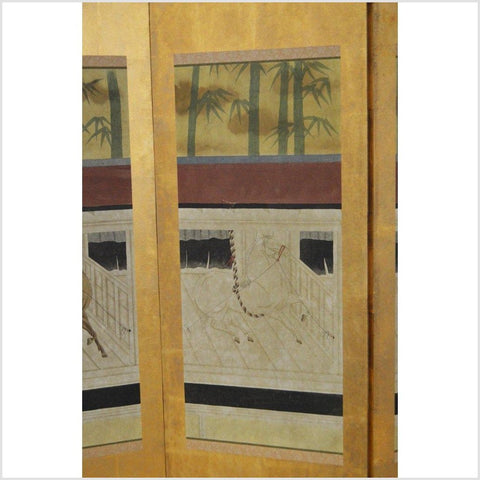 4-Panel Gold Screen Painted with Bamboo and Horses-YN2798-3. Asian & Chinese Furniture, Art, Antiques, Vintage Home Décor for sale at FEA Home