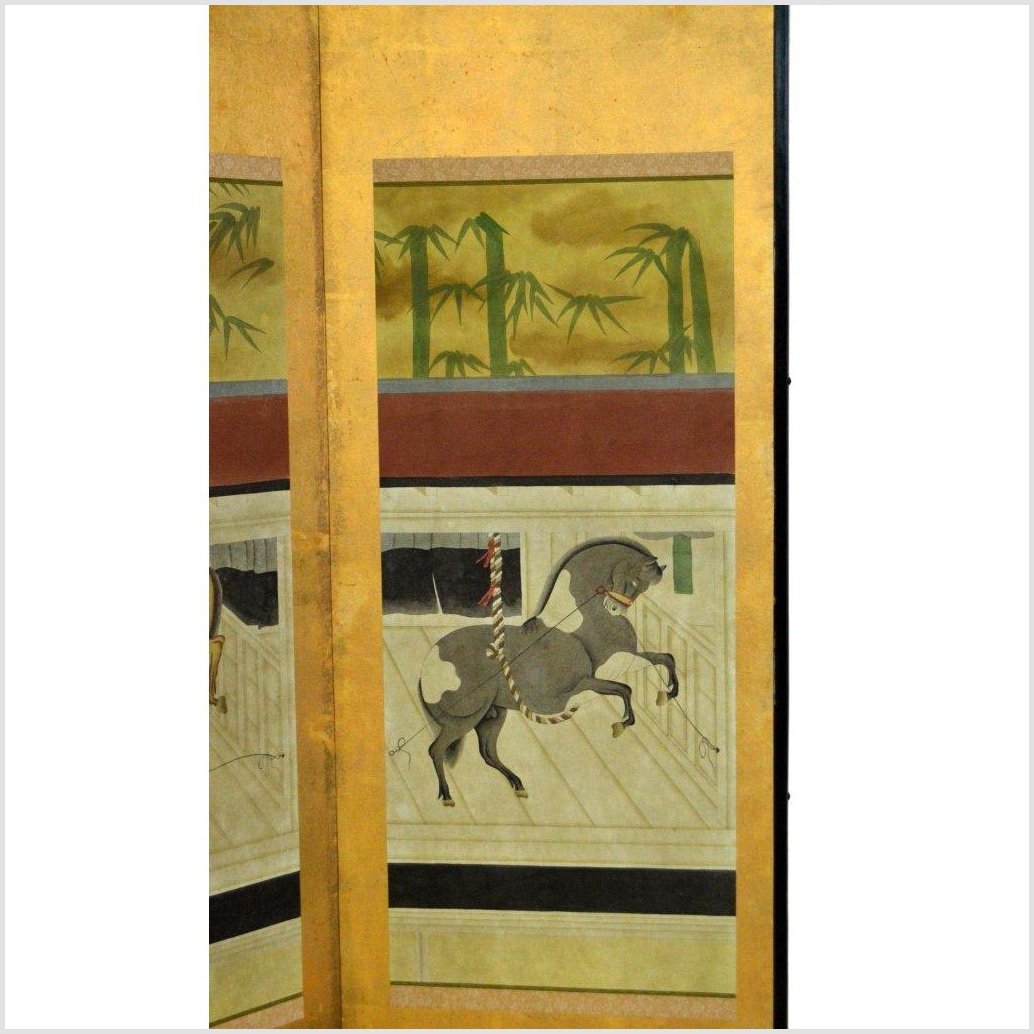 4-Panel Gold Screen Painted with Bamboo and Horses-4. Asian & Chinese Furniture, Art, Antiques, Vintage Home Décor for sale at FEA Home