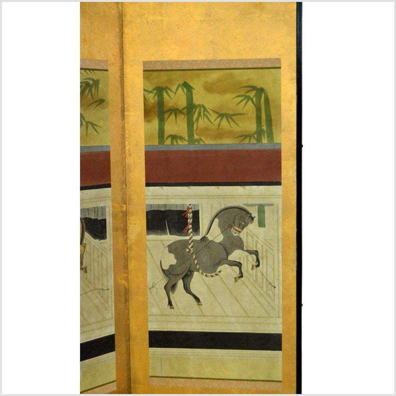 4-Panel Gold Screen Painted with Bamboo and Horses-YN2798-4. Asian & Chinese Furniture, Art, Antiques, Vintage Home Décor for sale at FEA Home