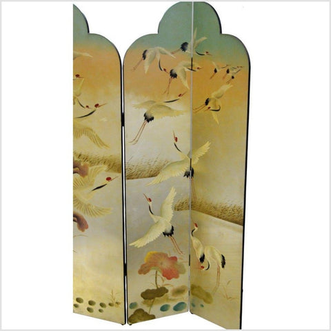 4-Panel Multi-Color Scalloped Screen with Flock of Cranes-YN2805-2. Asian & Chinese Furniture, Art, Antiques, Vintage Home Décor for sale at FEA Home