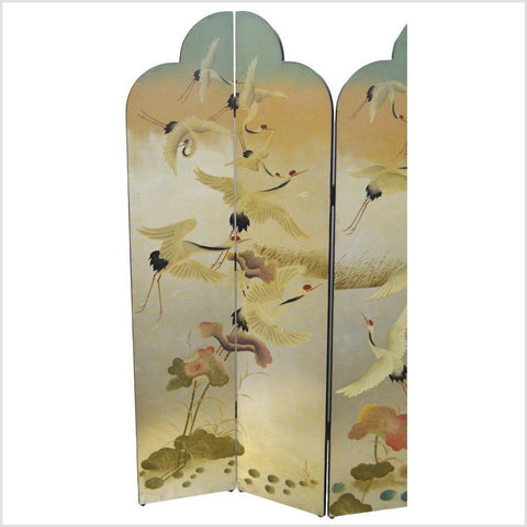 4-Panel Multi-Color Scalloped Screen with Flock of Cranes-YN2805-3. Asian & Chinese Furniture, Art, Antiques, Vintage Home Décor for sale at FEA Home