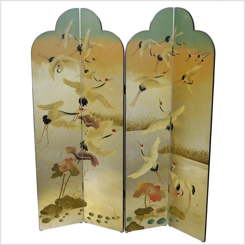 4-Panel Multi-Color Scalloped Screen with Flock of Cranes-YN2805-1. Asian & Chinese Furniture, Art, Antiques, Vintage Home Décor for sale at FEA Home
