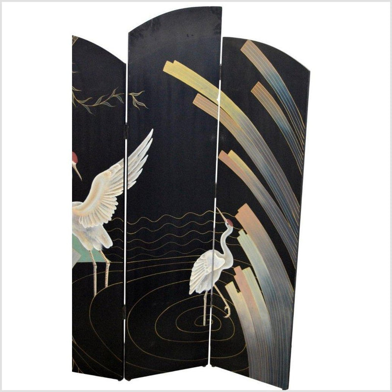 4- Panel Multi-level Black Screen with Heron Design-YN2806-2. Asian & Chinese Furniture, Art, Antiques, Vintage Home Décor for sale at FEA Home