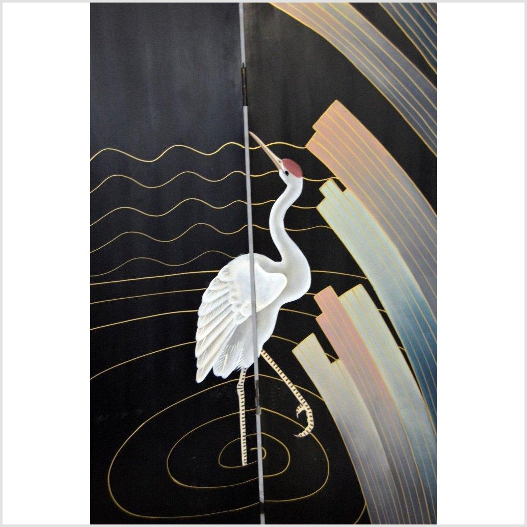 4- Panel Multi-level Black Screen with Heron Design-4. Asian & Chinese Furniture, Art, Antiques, Vintage Home Décor for sale at FEA Home
