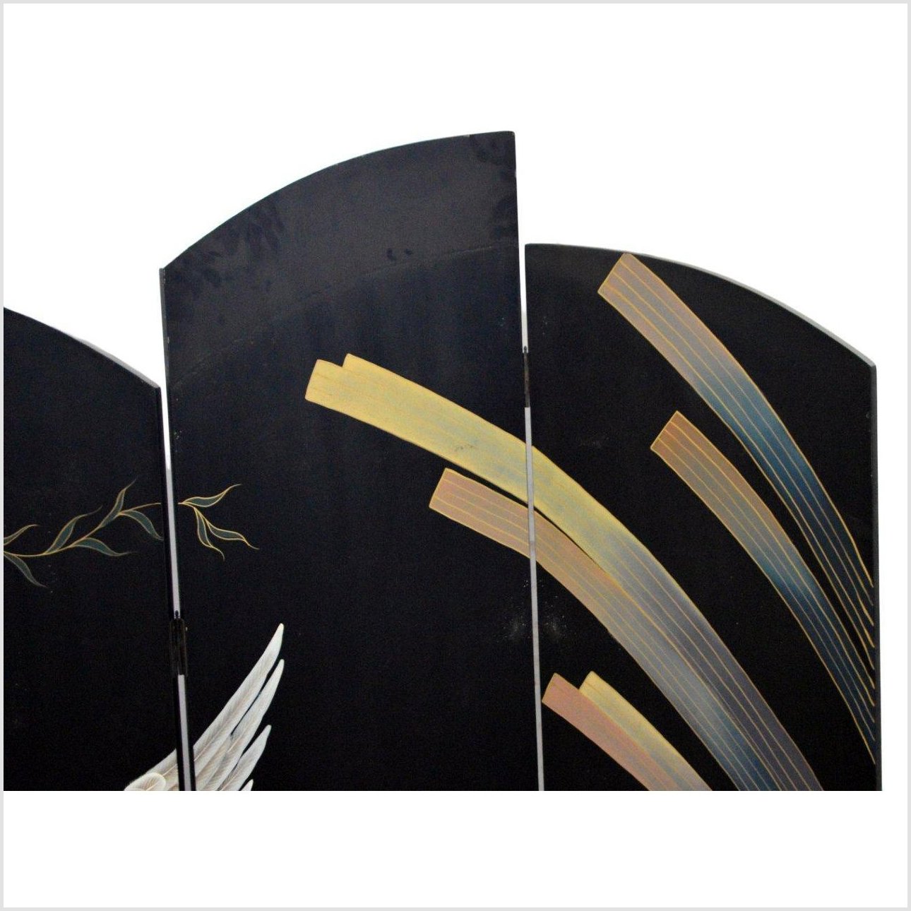 4- Panel Multi-level Black Screen with Heron Design-7. Asian & Chinese Furniture, Art, Antiques, Vintage Home Décor for sale at FEA Home