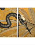 4-Panel Screen with Herons and Gold, Black and Green Tones-4. Asian & Chinese Furniture, Art, Antiques, Vintage Home Décor for sale at FEA Home