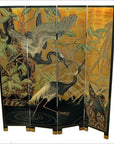 4-Panel Screen with Herons and Gold, Black and Green Tones-1. Asian & Chinese Furniture, Art, Antiques, Vintage Home Décor for sale at FEA Home