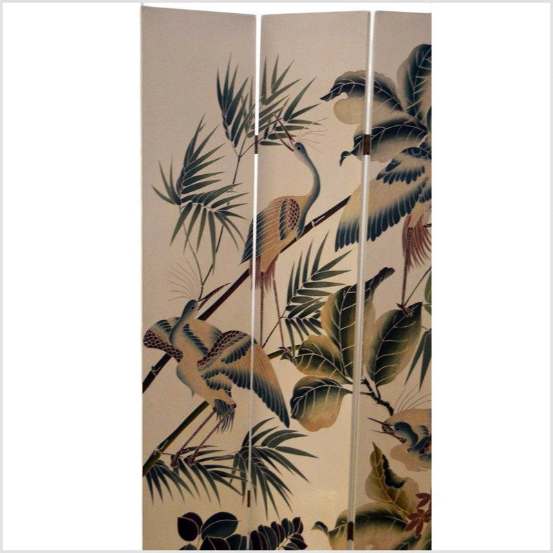 4-Panel White Lacquered Screen with Hand-Painted Cranes and Floral Design-YN2816 / YN2850-13. Asian & Chinese Furniture, Art, Antiques, Vintage Home Décor for sale at FEA Home