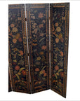4-Panel Black Lacquered Screen with Multi-Colored Floral Accents-2. Asian & Chinese Furniture, Art, Antiques, Vintage Home Décor for sale at FEA Home
