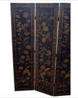 4-Panel Black Lacquered Screen with Multi-Colored Floral Accents-3. Asian & Chinese Furniture, Art, Antiques, Vintage Home Décor for sale at FEA Home