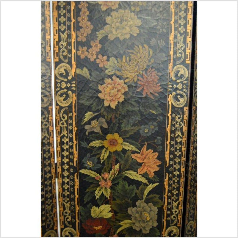 4-Panel Black Lacquered Screen with Multi-Colored Floral Accents-YN2821 / YN2882-5. Asian & Chinese Furniture, Art, Antiques, Vintage Home Décor for sale at FEA Home