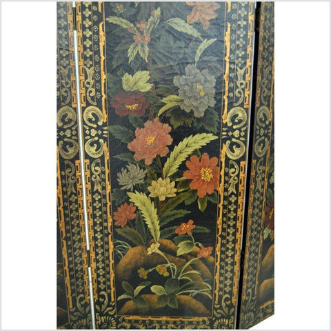 4-Panel Black Lacquered Screen with Multi-Colored Floral Accents-YN2821 / YN2882-6. Asian & Chinese Furniture, Art, Antiques, Vintage Home Décor for sale at FEA Home
