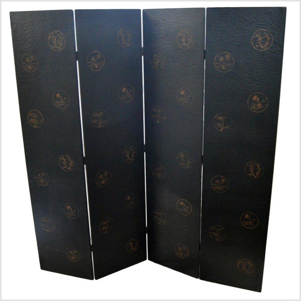 4-Panel Black Lacquered Screen with Multi-Colored Floral Accents-9. Asian & Chinese Furniture, Art, Antiques, Vintage Home Décor for sale at FEA Home