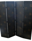 4-Panel Black Lacquered Screen with Multi-Colored Floral Accents-9. Asian & Chinese Furniture, Art, Antiques, Vintage Home Décor for sale at FEA Home