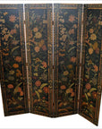 4-Panel Black Lacquered Screen with Multi-Colored Floral Accents-1. Asian & Chinese Furniture, Art, Antiques, Vintage Home Décor for sale at FEA Home