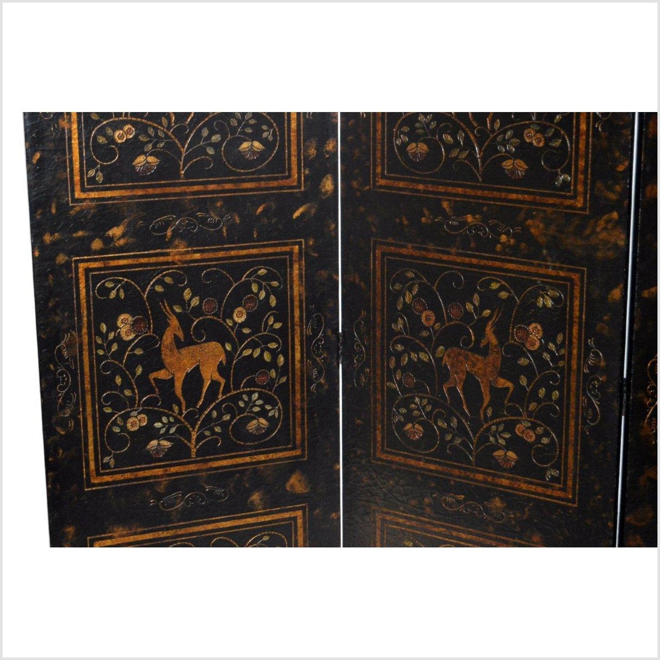 4-Panel Gilt Lacquered Screen with Deer and Floral Design-4. Asian & Chinese Furniture, Art, Antiques, Vintage Home Décor for sale at FEA Home