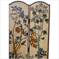 4-Panel Scalloped Style Screen Designed with Trees and Flowers