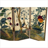 4-Panel Scalloped Style Screen Designed with Trees and Flowers